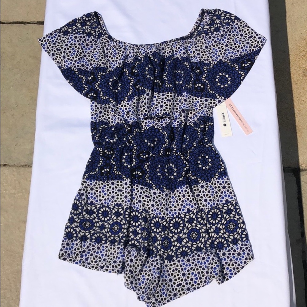 Aqua off the shoulder romper tags on!